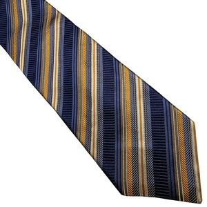 J Z RICHARDS Mens Silk Tie Hand Made Striped Necktie Blue Gold Formal Business
